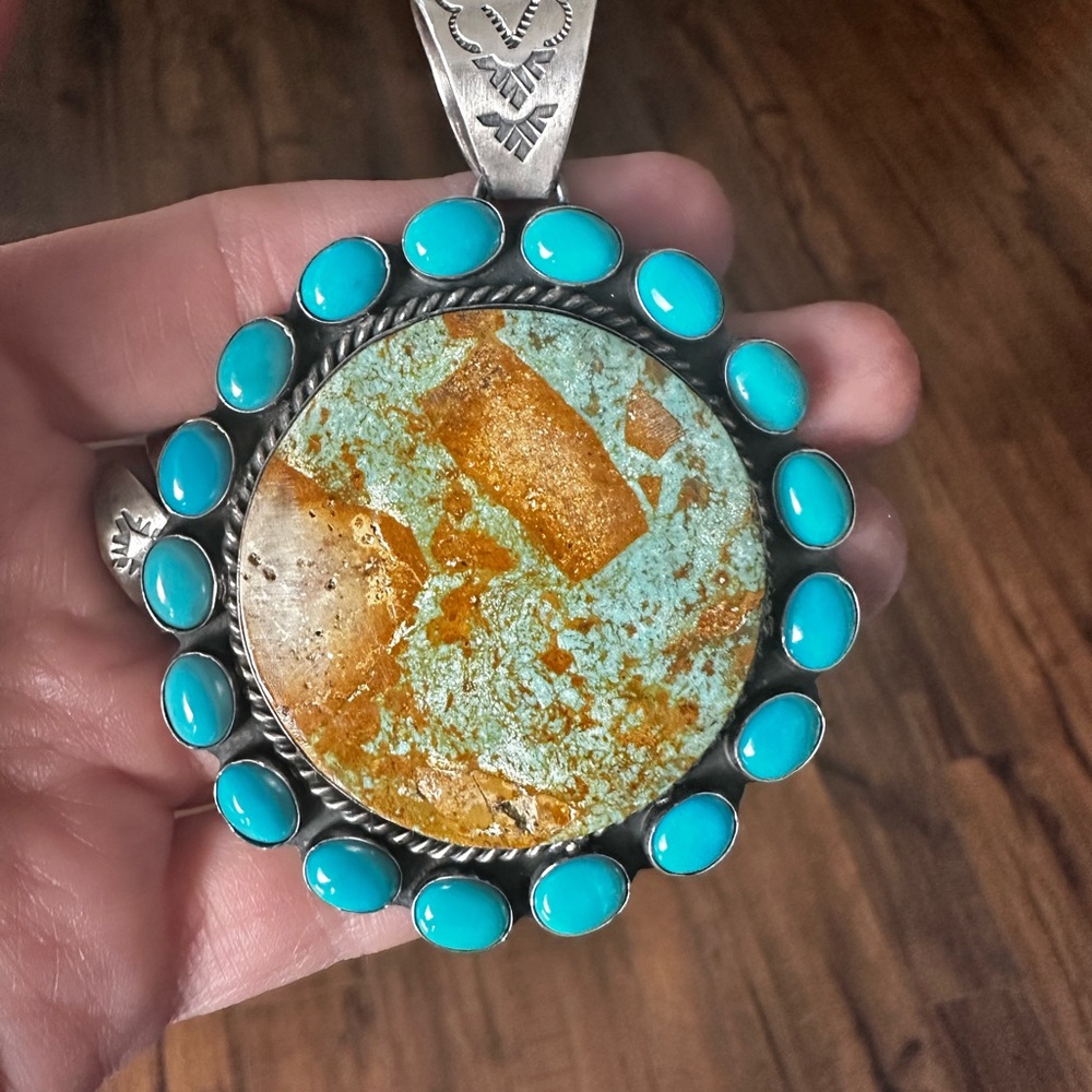 Native made large turquoise pendant